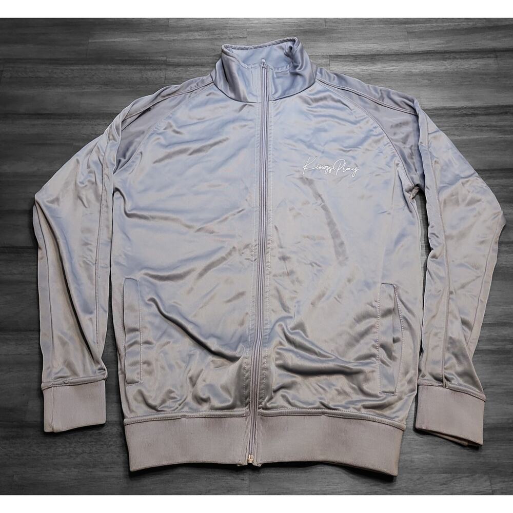 Luxury Kingsplay Men’s Tracksuit Jacket Small Silver Gray Logo Back EUC